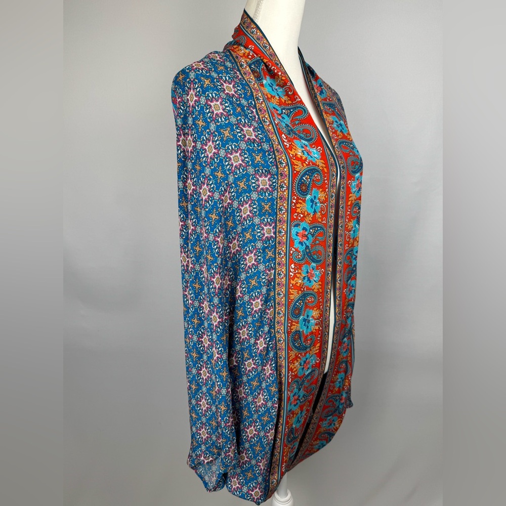 Soft Surroundings Colorful Topper Kimono Satin Cardigan Floral Paisley One Size - Picture 3 of 8